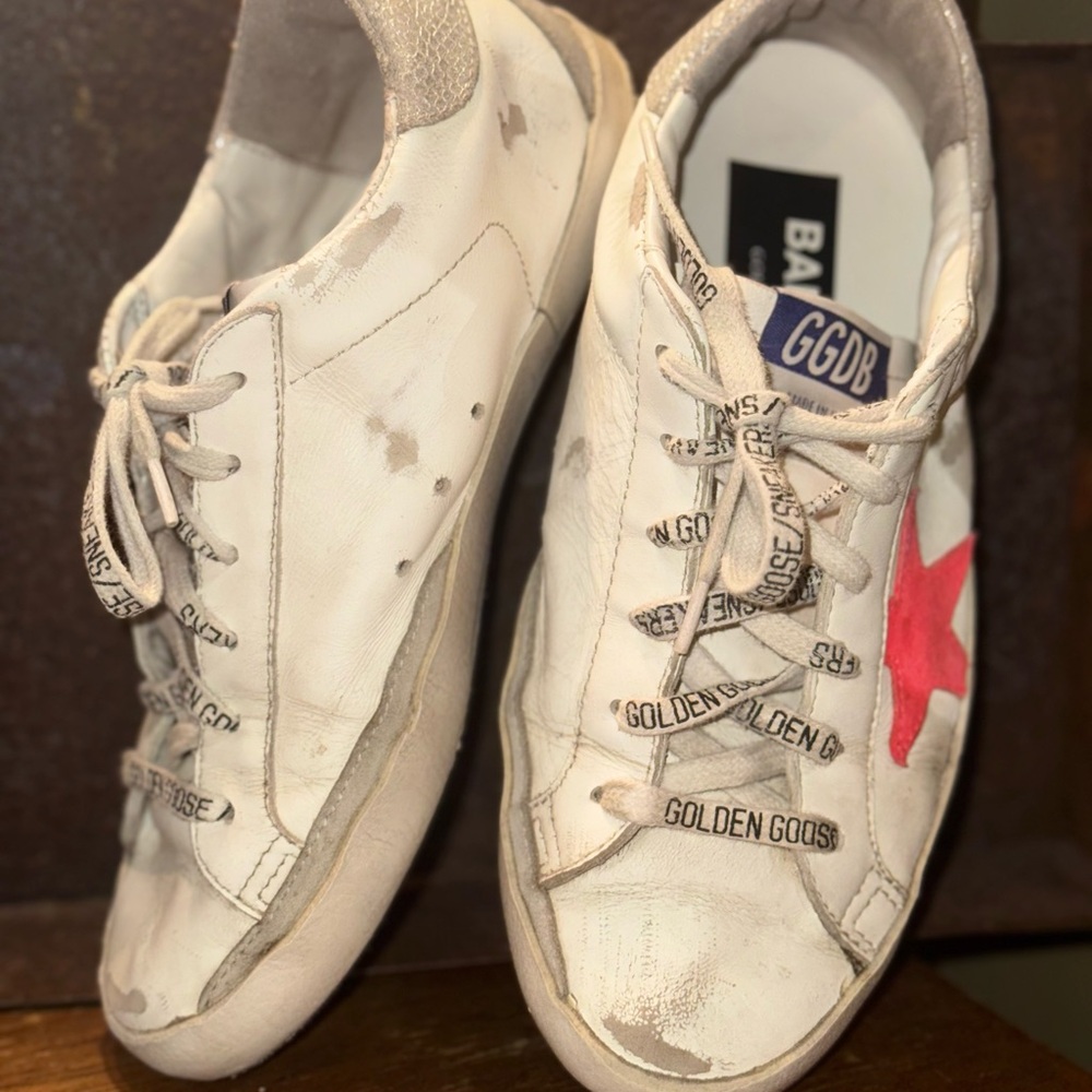 Golden Goose White Sneakers with Pink Accent